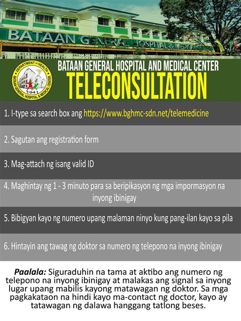 bataan general hospital teleconsultation registration|MGA HAKBANG .